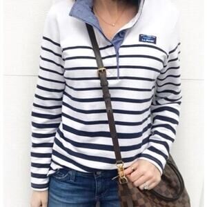 LL Bean soft cotton rugby top striped pullover button placket M